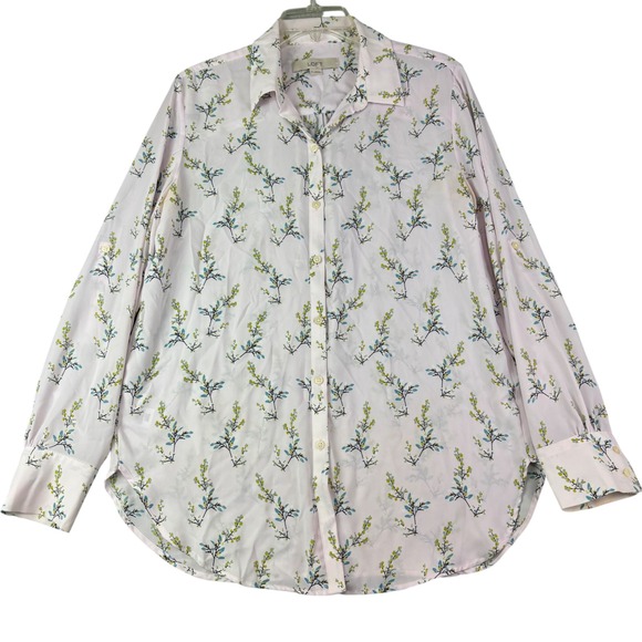 LOFT Tops - LOFT Womens M Pink Floral Button Down Roll Tab‎ Sleeve Blouse Botanical Career